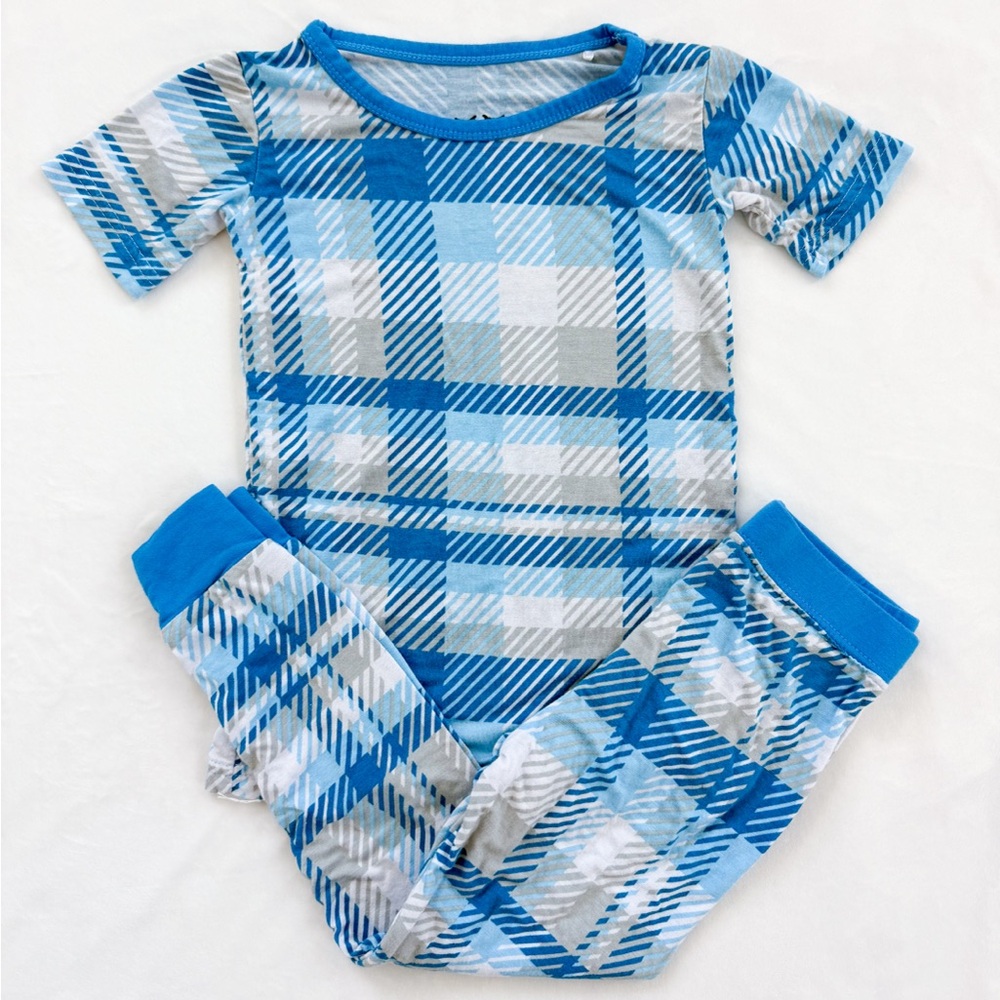 Little Sleepies Blueberry Plaid Short Sleeves Two Piece Pajama Set 2T